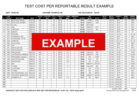 laboratory cost analysis template|testing cost per year.